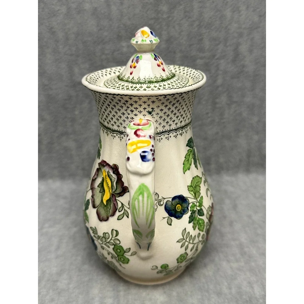 VTG Mason's‎ China Ironstone Coffee Pot Paynsley Green Floral England Full Hand